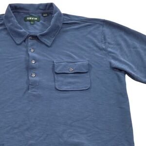 Orvis Mens‎ Large Blue Polo Shirt Short Sleeve Pocket Casual